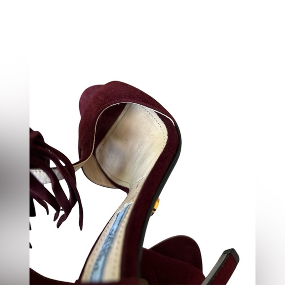 Prada Stiletto Open Toe Heels Fringe Suede Ankle Strap burgundy Size US 5 EU 35 - Picture 12 of 12